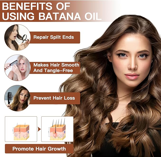 Batana Oil for Hair Growth,120ml Organic Batana Oil,Repairs Damaged Hair,Eliminates Split Ends and Enhances Hair Thickness for Healthier,Thicker