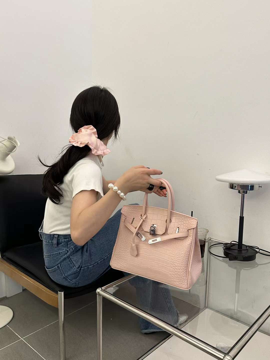 ๐ Shiny Crocodile Leather Palladium Hardware Bag 25cm
