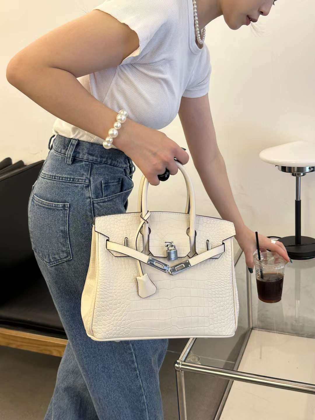 ๐ Shiny Crocodile Leather Palladium Hardware Bag 25cm