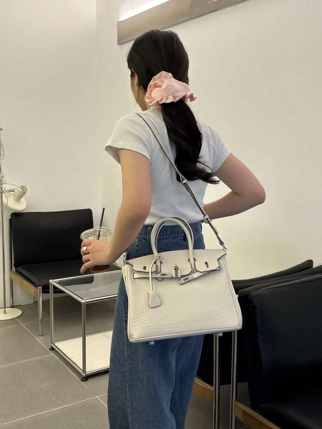 ๐ Shiny Crocodile Leather Palladium Hardware Bag 25cm