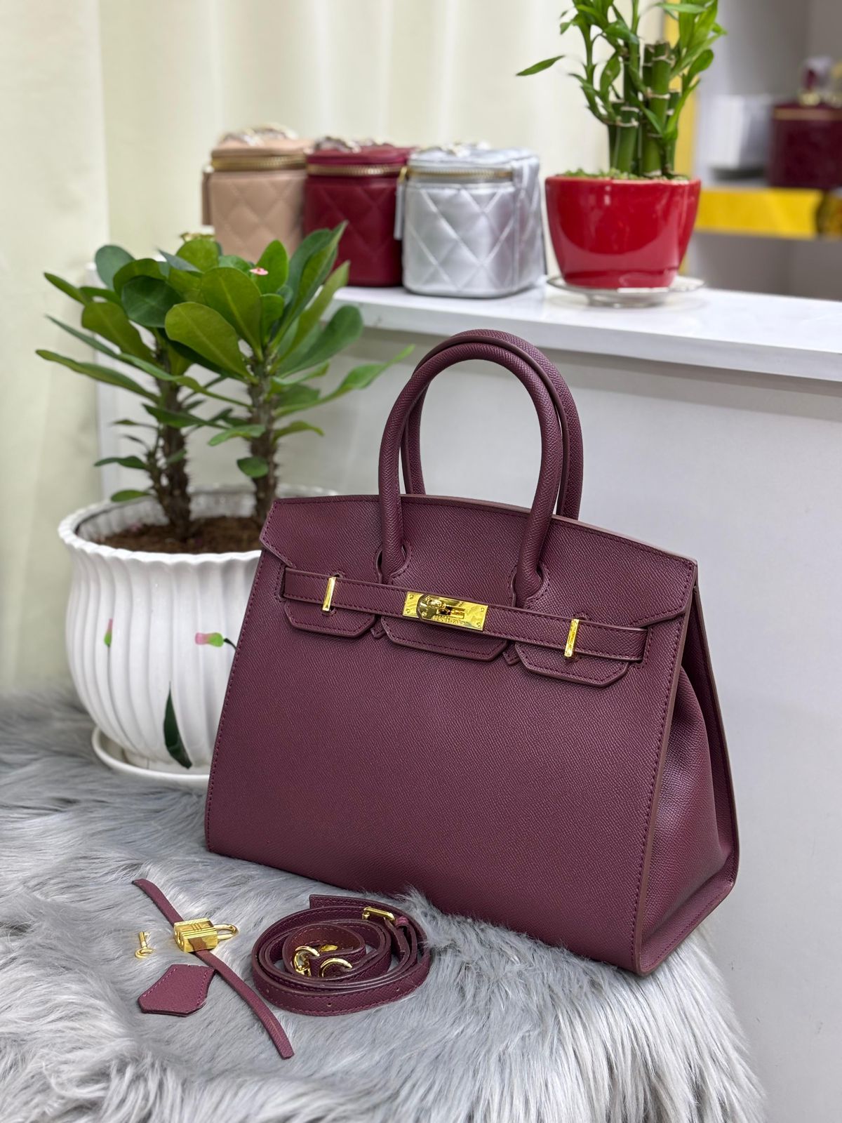 H Clemence Togo Leather Gold Finish Bag 30cm