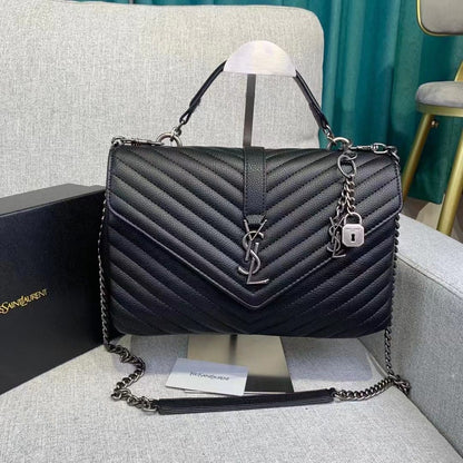 𝐒𝐍𝐓 𝐋𝐀𝐑𝐍𝐓 Saint Paris Black Matelasse Leather Large College Cassandre Flap Bag