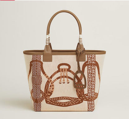 H Steeple Bag In Canvas & Calfskin Leather