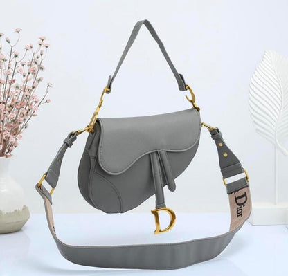 CD Calfskin Leather Saddle Bag With Strap 25cm