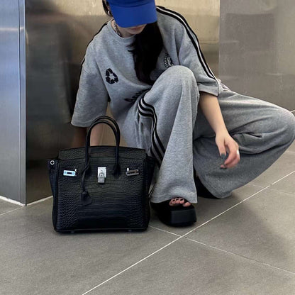 𝐇 Shiny Crocodile Leather Palladium Hardware Bag 25cm